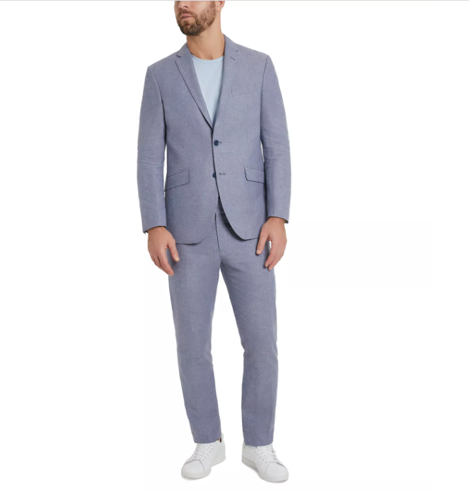 Kenneth Cole Reaction Mens Slim fit 2 Piece Suit 46 R / 40 Waist Blue Stretch