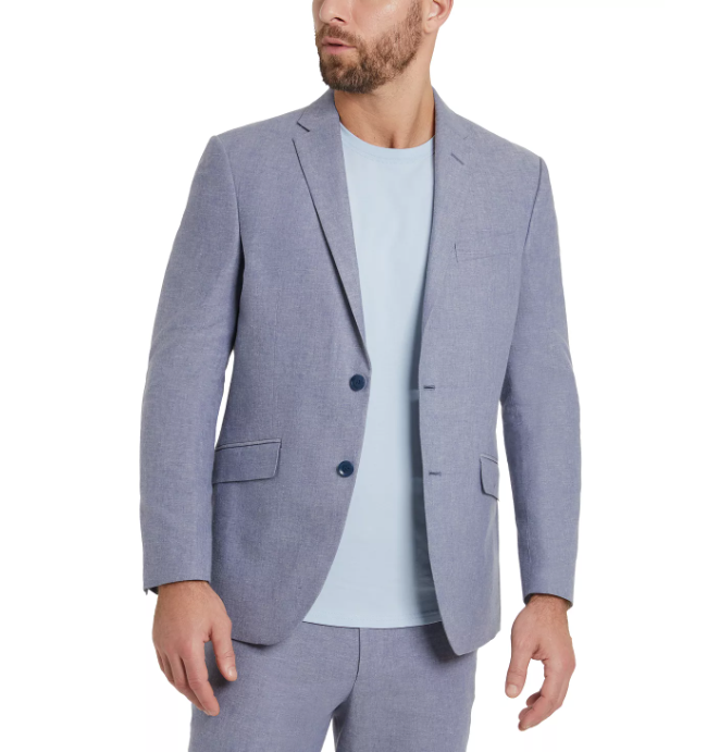 Kenneth Cole Mens Slim fit 2 Piece Suit 48 R / 42 Waist Blue Linen Stretch