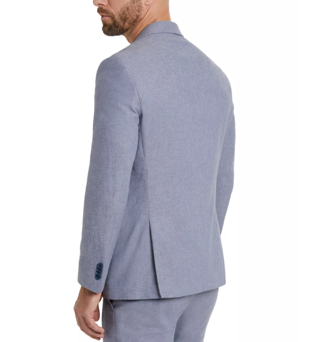 Kenneth Cole Mens Slim fit 2 Piece Suit 48 R / 42 Waist Blue Linen Stretch