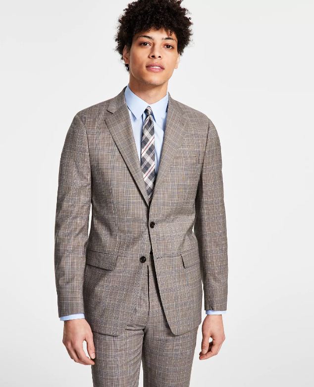 Calvin Klein Men's Slim-Fit Wool Stretch Suit Jacket - Brown Plaid 40S