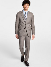 Calvin Klein Mens Slim Fit Plaid Wool Stretch Suit Jacket Brown 38S