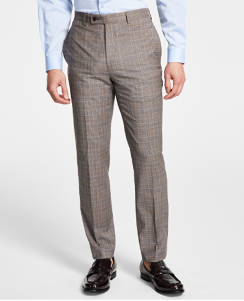 Calvin Klein Mens Slim Fit Plaid Wool Stretch Suit Jacket Brown 38S