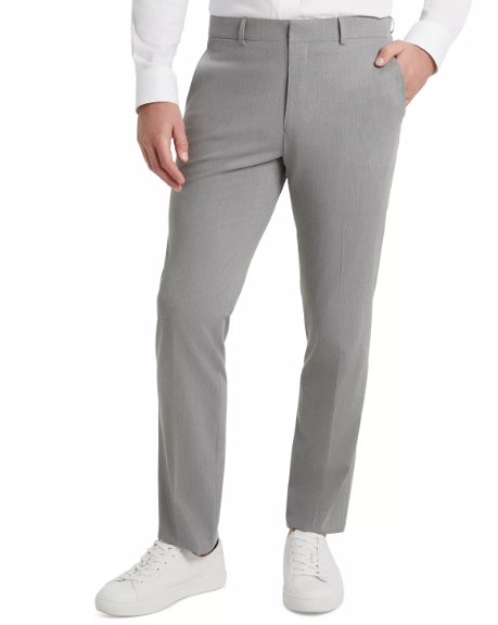 Kenneth Cole Mens Slim fit Dress Pants 36 / 30 Light Grey Solid Stretch
