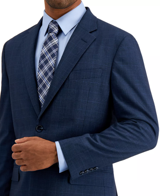 Nautica Mens Modern fit 2 Piece Suit 52 R / 46 Waist Blue Plaid Stretch