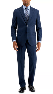 Nautica Mens Modern fit 2 Piece Suit 52 R / 46 Waist Blue Plaid Stretch