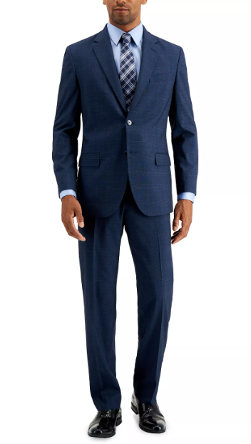 Nautica Mens Modern fit 2 Piece Suit 52 R / 46 Waist Blue Plaid Stretch