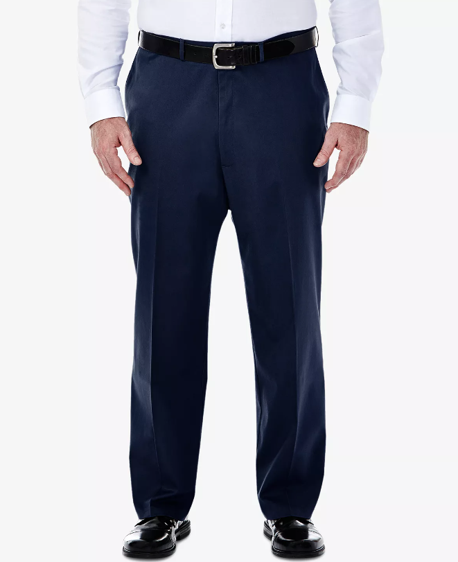 Haggar Men's Big & Tall No Iron Khaki Dress Pants Dark Blue 46 x 30