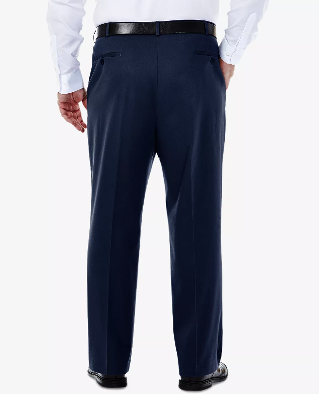 HAGGAR Men's Big & Tall No Iron Khaki Classic Fit Flat Pants Navy 46 x 30