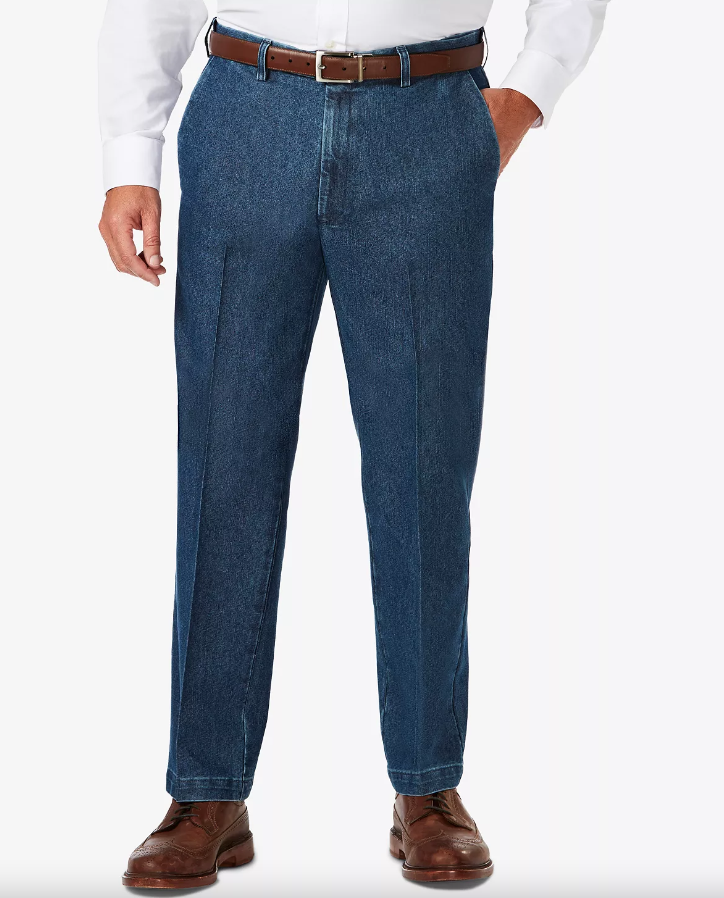 Haggar Mens Classic fit Dress Pants 46 / 29 Denim Blue Solid Stretch