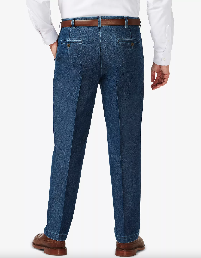Haggar Mens Classic fit Dress Pants 46 / 29 Denim Blue Solid Stretch