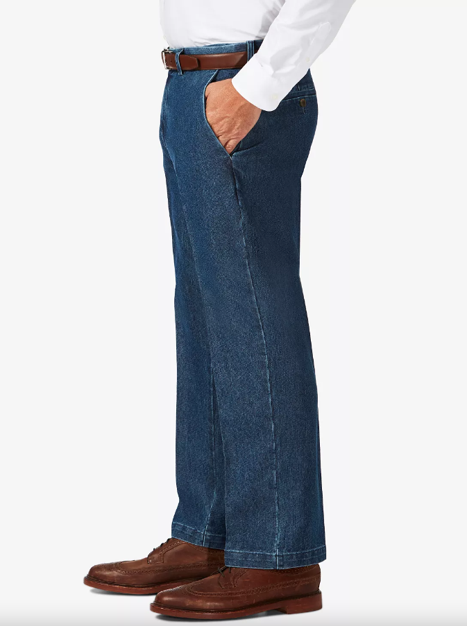 Haggar Mens Classic fit Dress Pants 46 / 29 Denim Blue Solid Stretch