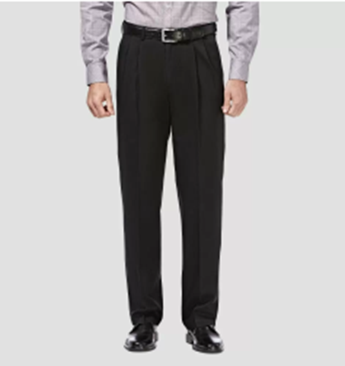 Haggar Mens Classic fit Casual Pants 44 / 29 Black Solid Stretch