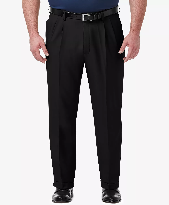 Haggar Mens Classic fit Dress Pants 50 / 32 Black Solid Stretch