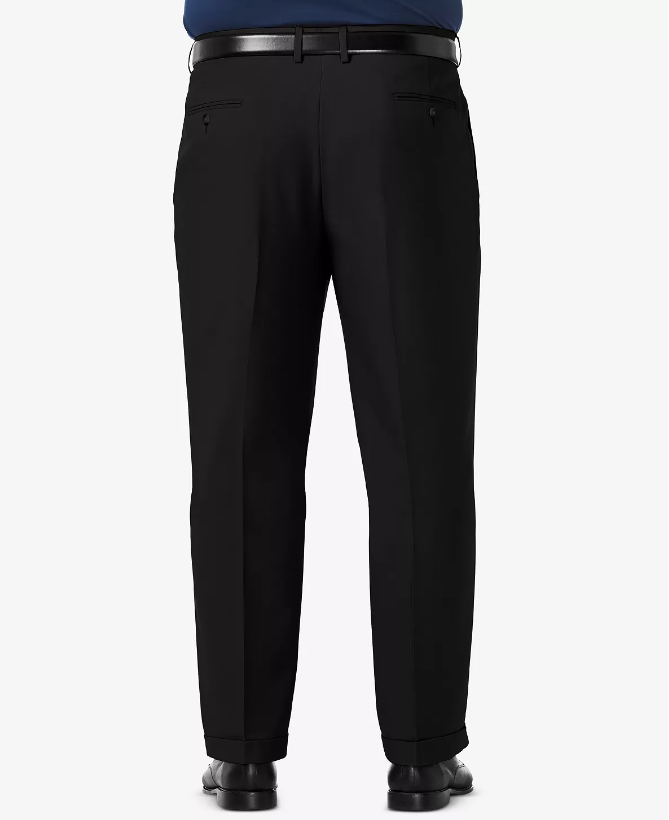 Haggar Mens Classic fit Dress Pants 50 / 32 Black Solid Stretch