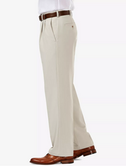 Haggar Mens Classic fit Dress Pants 36 / 32 Beige Solid Stretch