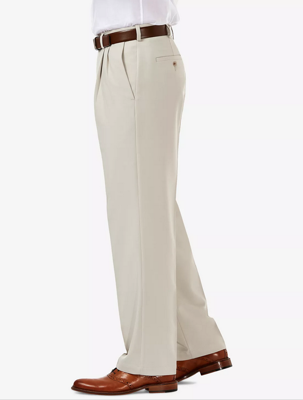 Haggar Mens Classic fit Dress Pants 36 / 32 Beige Solid Stretch