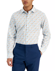 Bar III Men's Cocktail Print Button Down Dress Shirt Lightt Blue 15 15.5