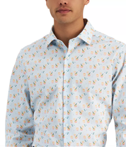 Bar III Men's Cocktail Print Button Down Dress Shirt Lightt Blue 15 15.5