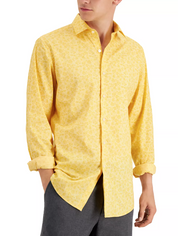 Bar III Mens Slim Fit Floral Stretch Button Down Dress Shirt Yellow 15 - 15.5
