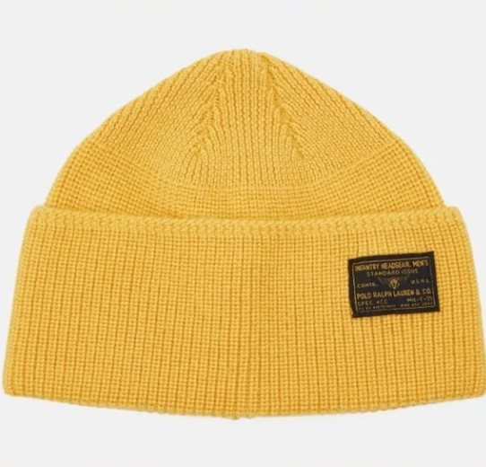 POLO RALPH LAUREN Unisex Beanie Hat Wool Yellow One Size