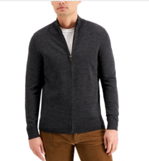 Club Room Mens Merino Wool Full Zip Front Sweater Medium Dark Grey