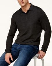 Club Room Men's Henley Sweater Knit Ebony Heather Grey  Large