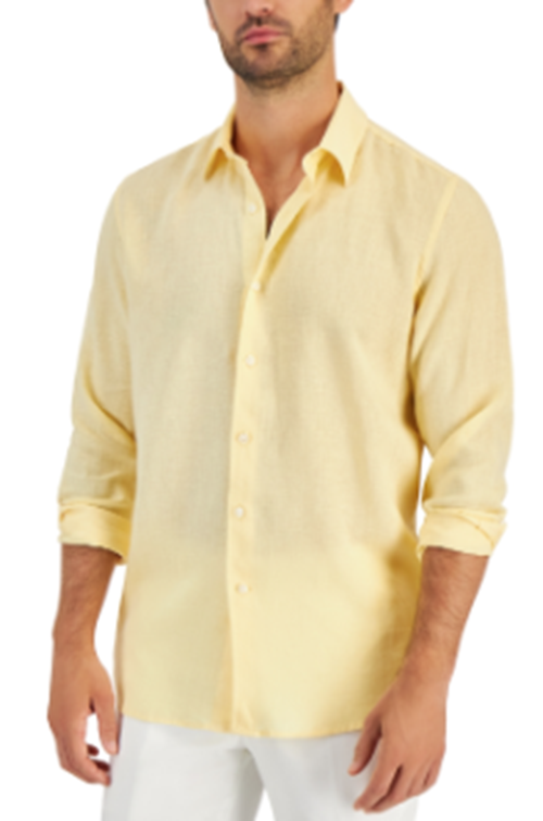 Club Room Mens Linen Button Down Shirt Citron Zest 2XL