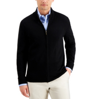 Club Room Mens Merino Zip Front Sweater Deep Black Medium