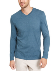 Club Room Mens Performance V-Neck Long Sleeve T-Shirt Blue Wing Heather XL