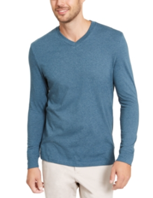 Club Room Mens Performance V-Neck Long Sleeve T-Shirt Blue Wing Heather XL