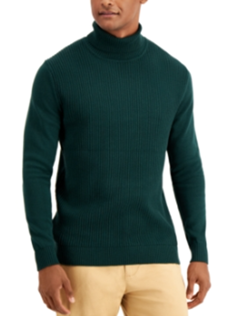 Club Room Men's Textured Cotton Turtleneck Sweater Pine Grove Green Large