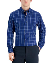 Club Room Men's Windowpane Button Down Shirt White Navy Large 16-16.5
