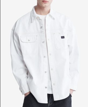 Calvin Klein Men's Long Sleeve Button Down Denim Workshirt Snow White Large