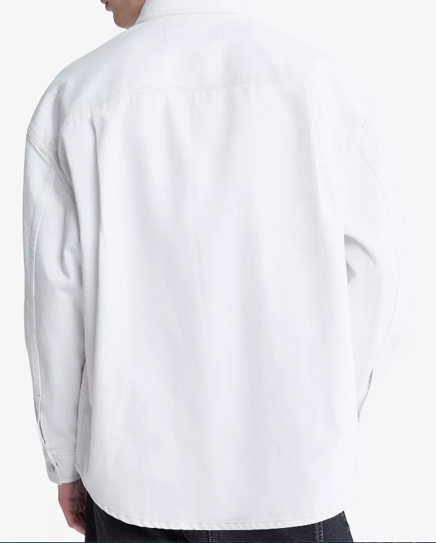 Calvin Klein Men's Long Sleeve Button Down Denim Workshirt Snow White Large