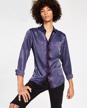 International Concepts Mens Ben Classic Fit Geometric Print Shirt Deep Purple XS