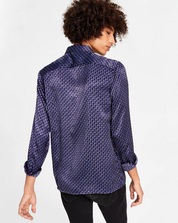 International Concepts Mens Ben Classic Fit Geometric Print Shirt Deep Purple XS