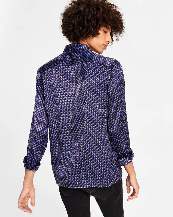 International Concepts Mens Ben Classic Fit Geometric Print Shirt Deep Purple XS