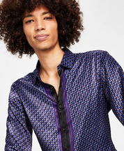 International Concepts Mens Ben Classic Fit Geometric Print Shirt Deep Purple XS
