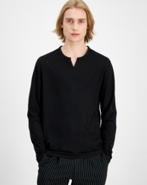 INC International Concepts Mens Long Sleeve T-Shirt Deep Black XL
