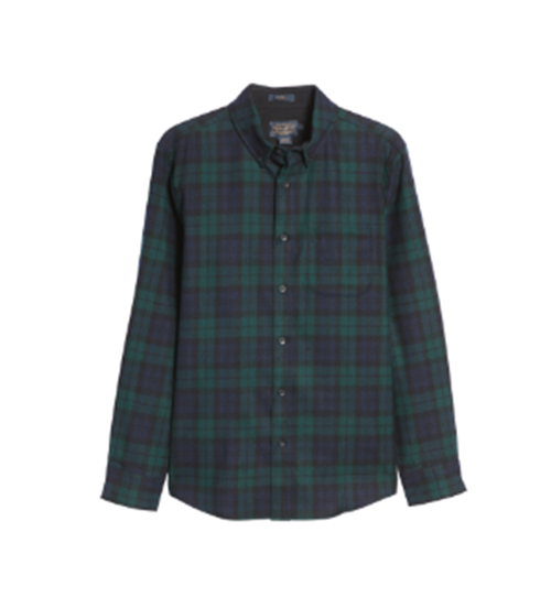 Pendleton Mens Black Watch Tartan Fireside Shirt Flannel Large Blue Green Wool