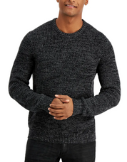 INC International Concepts Mens Textured Crewneck Sweater Deep Black Large