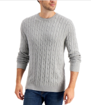 Club Room Men's Cable-Knit Sweater Soft Grey Heather Medium
