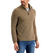 Club Room Men's Teal Birdseye Quarter-Zip Sweater Large