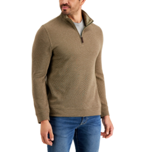 Club Room Men's Teal Birdseye Quarter-Zip Sweater Large