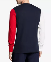 TOMMY HILFIGER Men's Colorblocked Waffle-Knit Long-Sleeve Crewneck T Shirt LARGE