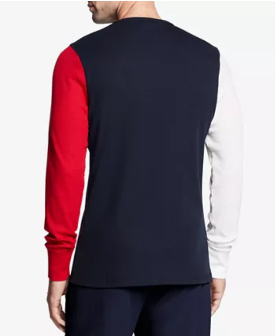 TOMMY HILFIGER Men's Colorblocked Waffle-Knit Long-Sleeve Crewneck T Shirt LARGE