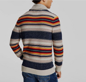Sun + Stone Men's Stripe Shawl Sweater  Maple Heather Medium
