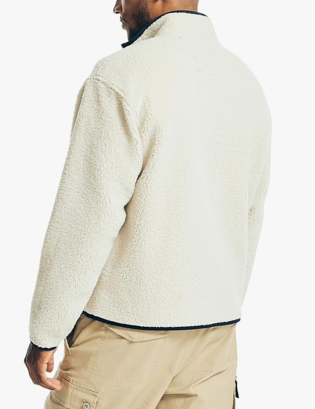 Nautica Men's Faux Shearling Full zip Sweatshirt White Small