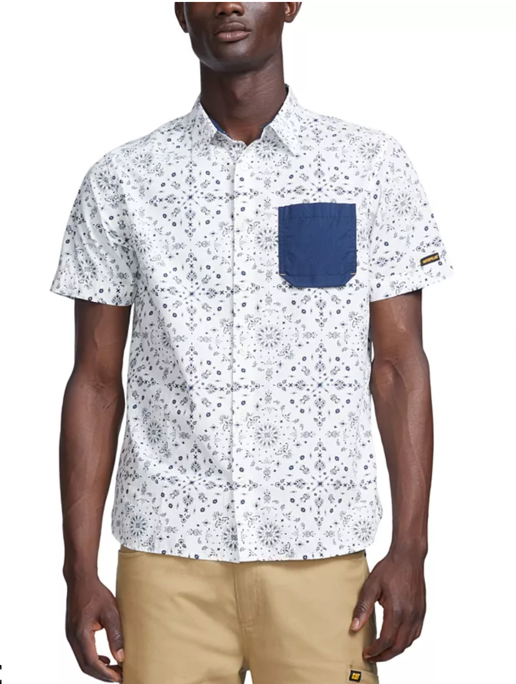 Caterpillar Men's Self Edge Bandana Aop Buttdown Shirt White Small
