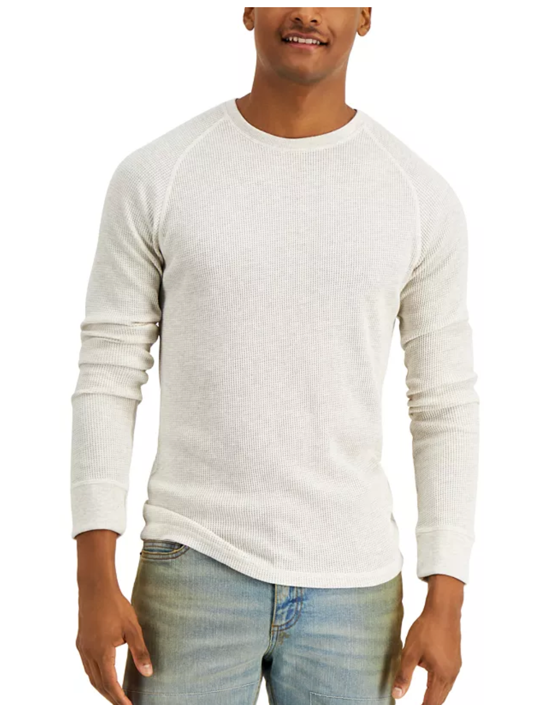 Sun + Stone Men's Thermal Waffleknit Long Sleeve Shirt Natural White Small